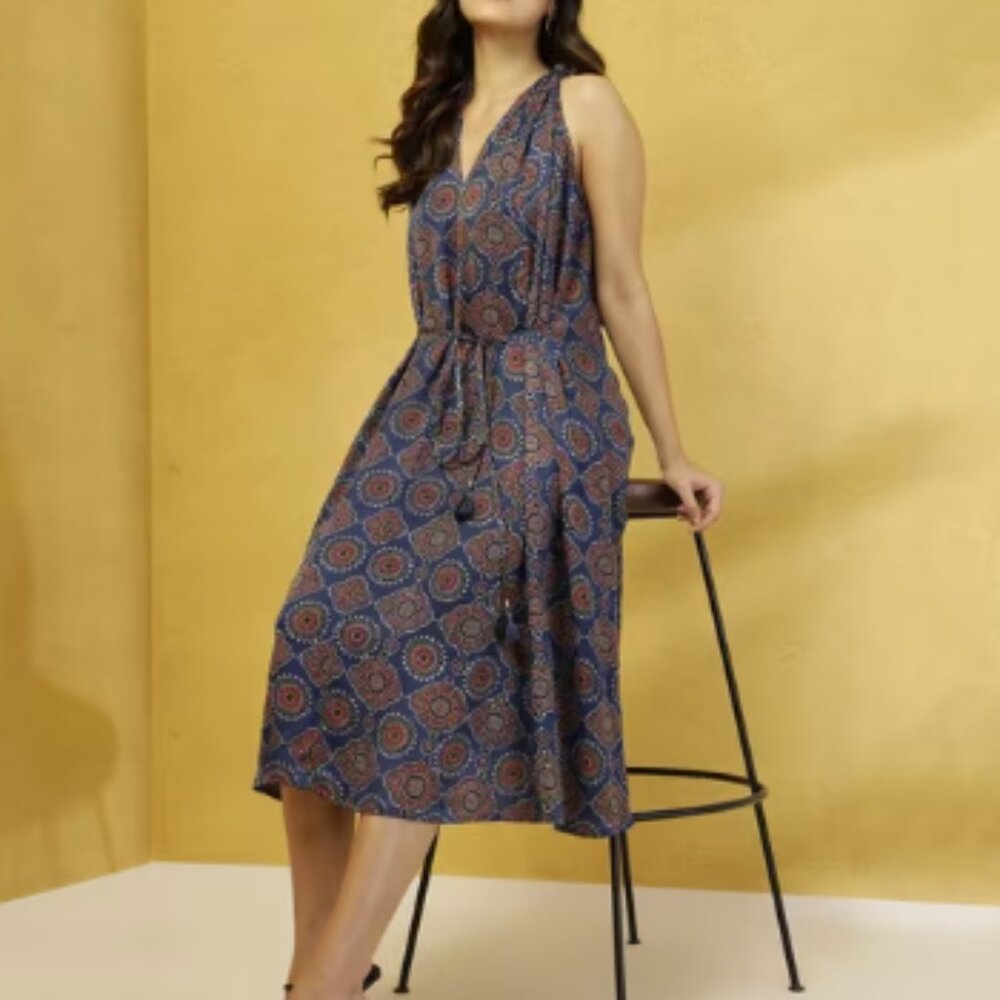 NWT - Fab India Blue Halter-Neck Dress